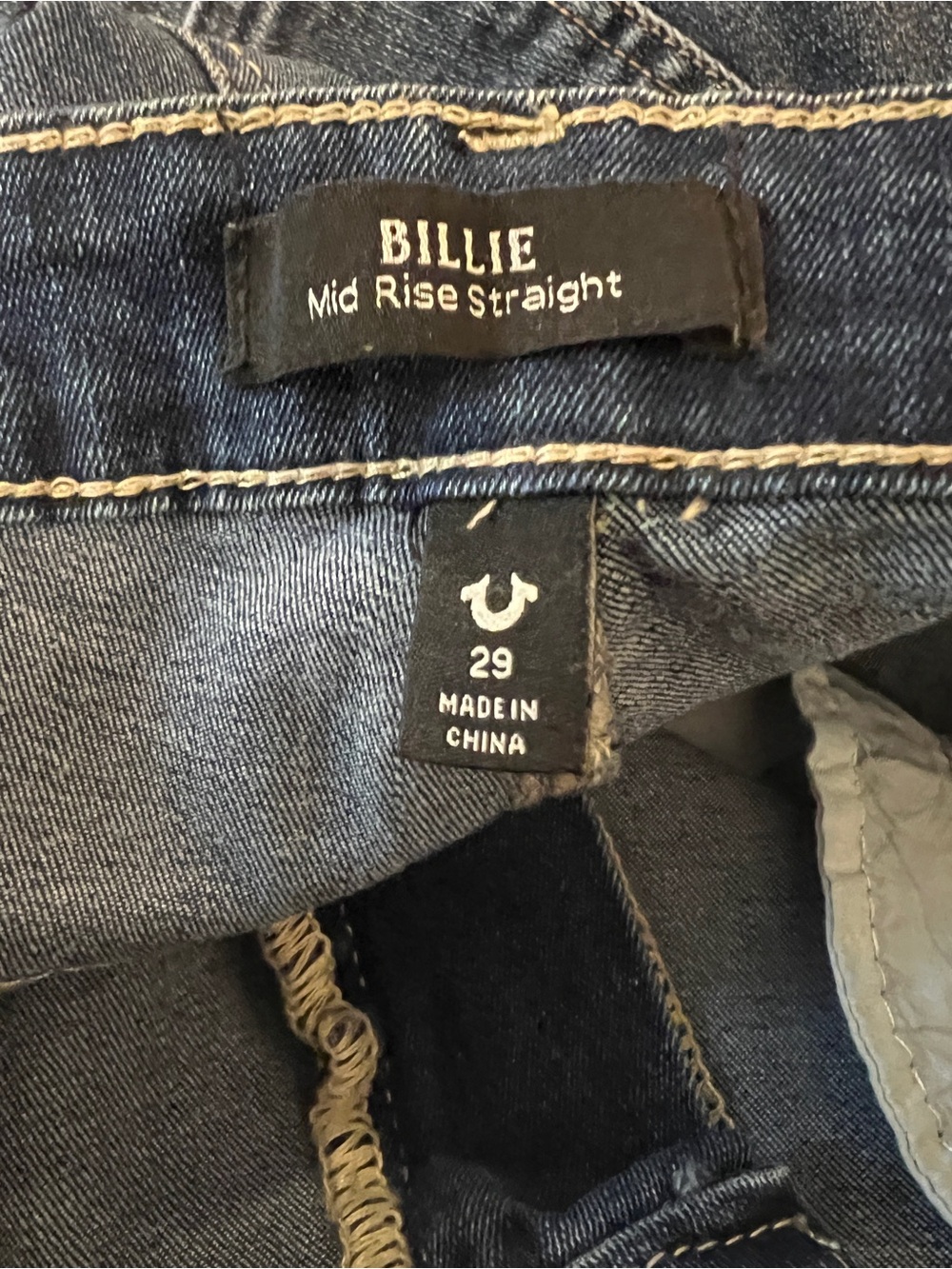 True Religion Billie Mid-Rise Straight Jeans in Dark Blue Denim
